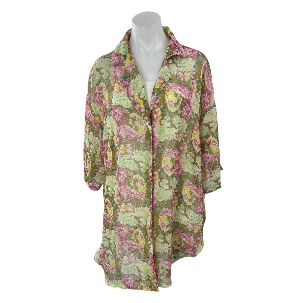 Classified Women's Multicolor Floral Long Sleeve Button Down Mini Shirt Dress L